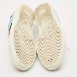 Gucci Silver Leather and Python Embossed Leather Ace Lace Up Sneakers Size 39.5
