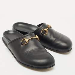Gucci Black Leather Horsebit Princetown Flat Mules Size 39.5