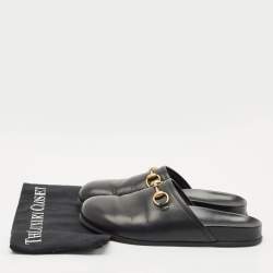 Gucci Black Leather Horsebit Princetown Flat Mules Size 39.5