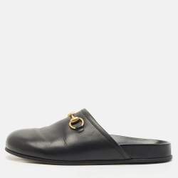 Gucci Black Leather Horsebit Princetown Flat Mules Size 39.5