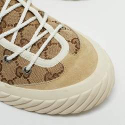 Gucci Beige/Brown GG Canvas and Suede Tortuga High Top Sneakers Size 42