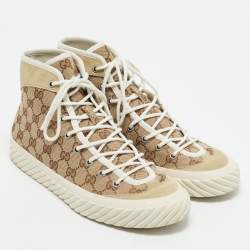 Gucci Beige/Brown GG Canvas and Suede Tortuga High Top Sneakers Size 42