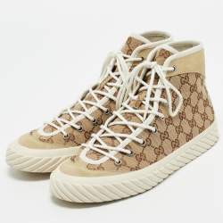 Gucci Beige/Brown GG Canvas and Suede Tortuga High Top Sneakers Size 42
