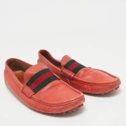 Gucci Red Leather Web Slip On Loafers Size 42
