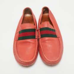 Gucci Red Leather Web Slip On Loafers Size 42