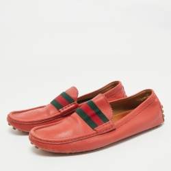 Gucci Red Leather Web Slip On Loafers Size 42