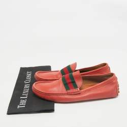 Gucci Red Leather Web Slip On Loafers Size 42