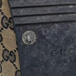 Pre Owned Gucci Beige/Navy Blue GG Canvas Double Strap Slide Sandals Size 42