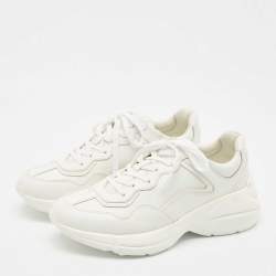 Pre Owned Gucci White Leather Rhyton Lace Up Sneakers Size 41.5