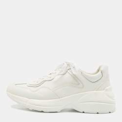 Gucci White Leather Rhyton Lace Up Sneakers Size 41.5