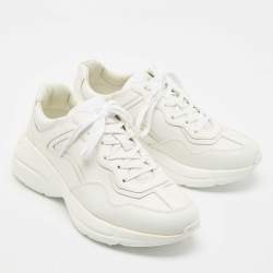 Pre Owned Gucci White Leather Rhyton Lace Up Sneakers Size 41.5