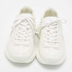 Pre Owned Gucci White Leather Rhyton Lace Up Sneakers Size 41.5