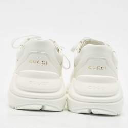 Pre Owned Gucci White Leather Rhyton Lace Up Sneakers Size 41.5