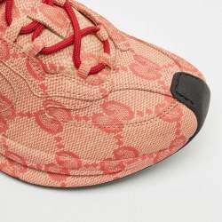 مملوكة مسبقًا Gucci Beige/Red GG Printed Leather Run Sneakers Size 41.5