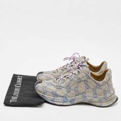Pre Owned Gucci Beige/Blue GG Printed Leather Run Sneakers Size 41.5