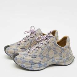 Pre Owned Gucci Beige/Blue GG Printed Leather Run Sneakers Size 41.5