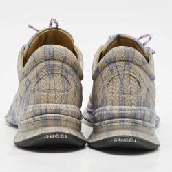 Pre Owned Gucci Beige/Blue GG Printed Leather Run Sneakers Size 41.5