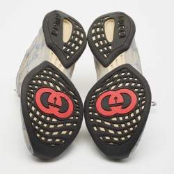Pre Owned Gucci Beige/Blue GG Printed Leather Run Sneakers Size 41.5