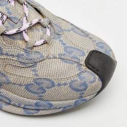 Pre Owned Gucci Beige/Blue GG Printed Leather Run Sneakers Size 41.5