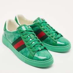 Gucci Green GG Crystal Canvas Ace Low Top Sneakers Size 41