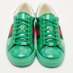 Gucci Green GG Crystal Canvas Ace Low Top Sneakers Size 41