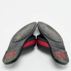 Pre Owned Gucci Black Leather Web Strap Interlocking G Thong Flats Size 41