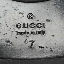 Pre Owned Gucci Black Leather Web Strap Interlocking G Thong Flats Size 41