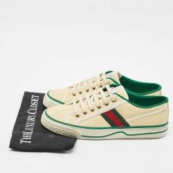 Pre Owned Gucci Cream Canvas Tennis 1977 Web Low Top Sneakers Size 41