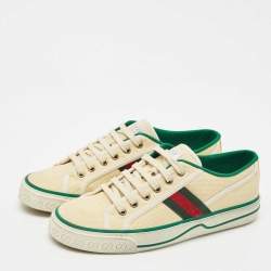 Pre Owned Gucci Cream Canvas Tennis 1977 Web Low Top Sneakers Size 41