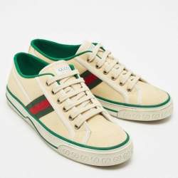 Pre Owned Gucci Cream Canvas Tennis 1977 Web Low Top Sneakers Size 41
