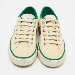 Pre Owned Gucci Cream Canvas Tennis 1977 Web Low Top Sneakers Size 41