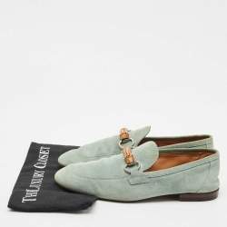 Pre Owned Gucci Blue Suede Jordaan Slip On Loafers Size 40.5