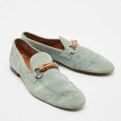 Pre Owned Gucci Blue Suede Jordaan Slip On Loafers Size 40.5