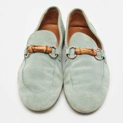 Pre Owned Gucci Blue Suede Jordaan Slip On Loafers Size 40.5