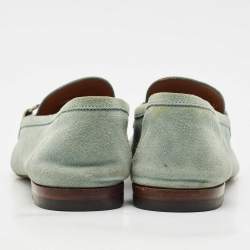 Pre Owned Gucci Blue Suede Jordaan Slip On Loafers Size 40.5