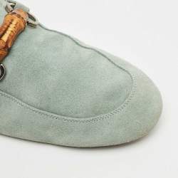 Pre Owned Gucci Blue Suede Jordaan Slip On Loafers Size 40.5