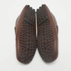 Pre Owned Gucci Dark Brown Leather GG Horsebit Web Detail Slip On Loafers Size 42