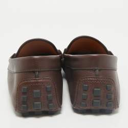 Pre Owned Gucci Dark Brown Leather GG Horsebit Web Detail Slip On Loafers Size 42