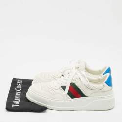 Pre Owned Gucci White Perforated Leather Web GG Chunky B Sneakers Size 42