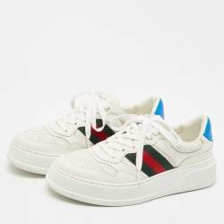 Pre Owned Gucci White Perforated Leather Web GG Chunky B Sneakers Size 42