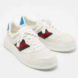 Pre Owned Gucci White Perforated Leather Web GG Chunky B Sneakers Size 42