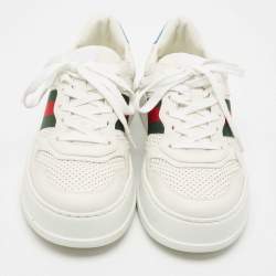 Pre Owned Gucci White Perforated Leather Web GG Chunky B Sneakers Size 42