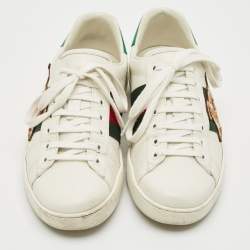 Gucci White Leather Ace Lace Up Sneakers Size 41.5