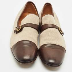 Pre Owned Gucci Beige/Brown Canvas and Leather GG Slip On Loafers Size 43
