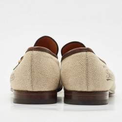 Pre Owned Gucci Beige/Brown Canvas and Leather GG Slip On Loafers Size 43