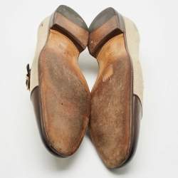 Pre Owned Gucci Beige/Brown Canvas and Leather GG Slip On Loafers Size 43
