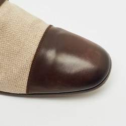 Pre Owned Gucci Beige/Brown Canvas and Leather GG Slip On Loafers Size 43