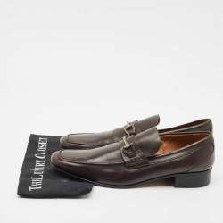 Pre Owned Gucci Brown Leather Horsebit Loafers Size 45
