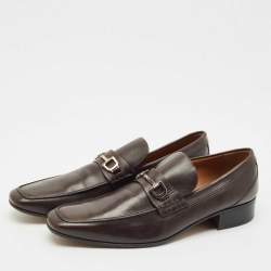 Pre Owned Gucci Brown Leather Horsebit Loafers Size 45