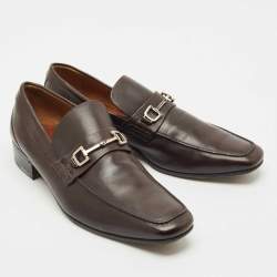 Pre Owned Gucci Brown Leather Horsebit Loafers Size 45